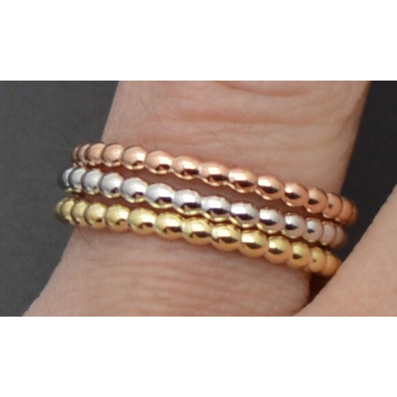 Real Solid 10K Yellow White Rose Gold Ball Shape Stackable Ring - Picture 2 of 6